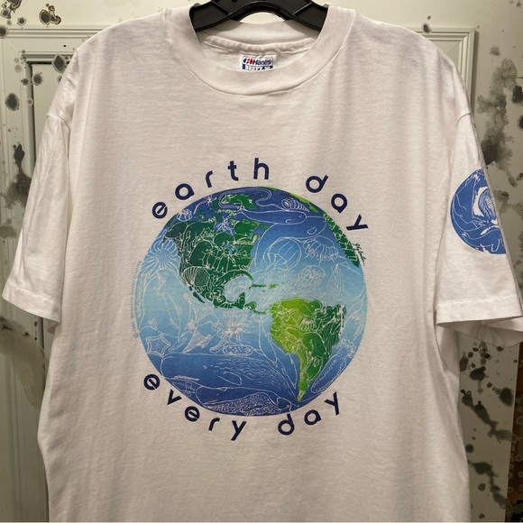 Vintage 90s Earth Day Everyday 1990 Wildlife Nature Single Stitch Hanes Tee - Picture 1 of 11